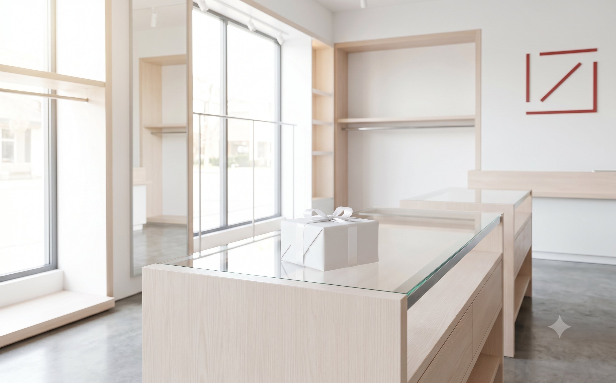 A salon owner or boutique manager looking relaxed and pleased, phone in hand, in a bright welcoming UK interior.