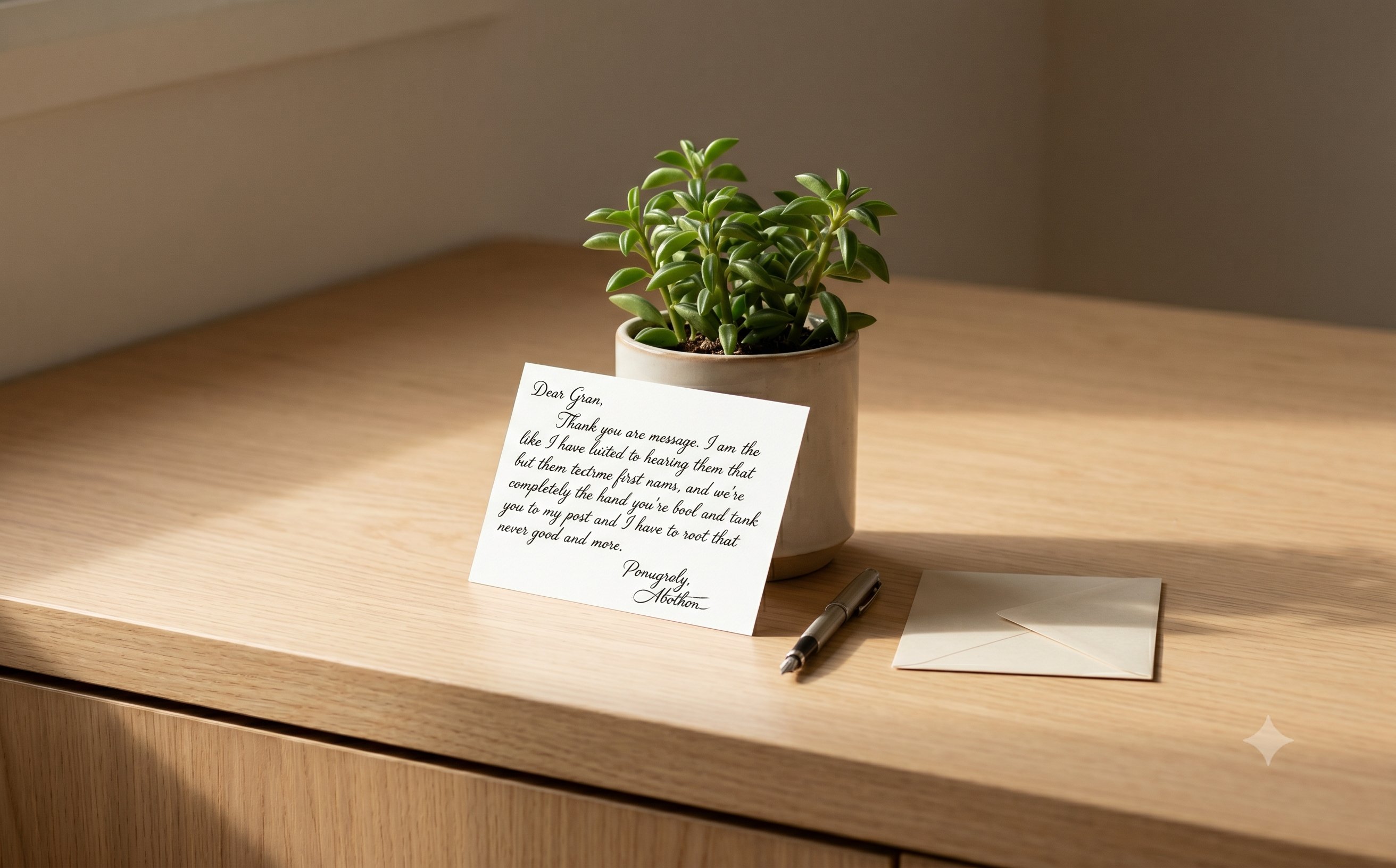 An independent shop owner at a counter, phone in hand, composing a short personal message, in a quiet tidy shop at the end of a working day.